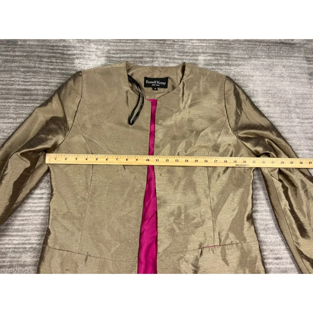 Russell Kemp Pant Suit Women 14 Gold Pink Metallic Formal Open Front Made in USA